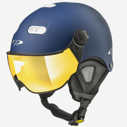 Premium Helmets CP Carachillo martime blue | kask narciarski z szybą | flash gold mirror Cat. 1