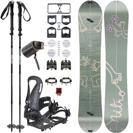 DAMSKI ZESTAW: NITRO Volta & Peak by KOHLA + SPARK R&D Arc ST + NITRO Foldable 4pcs ALU | splitboard & foki + wiązania & pucki + kije | 145cm