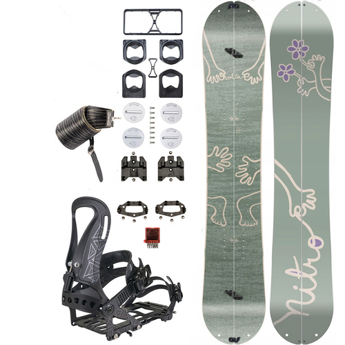 DAMSKI ZESTAW: NITRO Volta & Peak by KOHLA + SPARK R&D Arc ST + NITRO Foldable 4pcs ALU | splitboard & foki + wiązania & pucki| 145cm